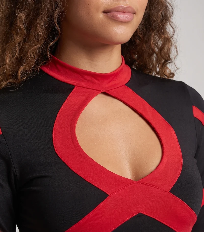 Damen Sexy Catsuit mit Cut-Outs und Rüschen Drune