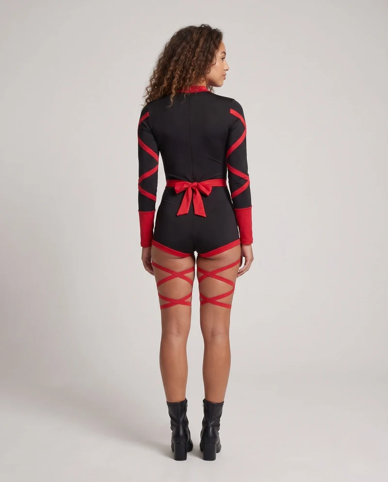 Damen Sexy Catsuit mit Cut-Outs und Rüschen Drune