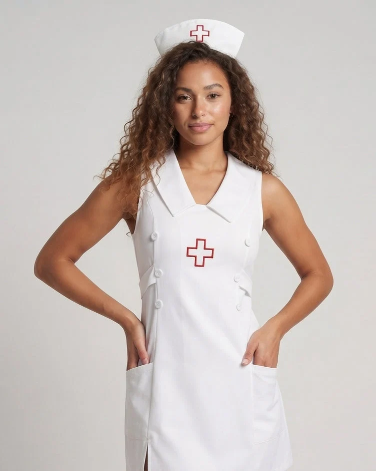 Damen Sexy Krankenschwester Kostüm mit Accessoires und Strümpfen Drune