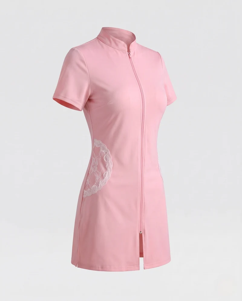 Damen sexy Krankenschwester Kostüm mit Zipper und Strumpfhalter Drune