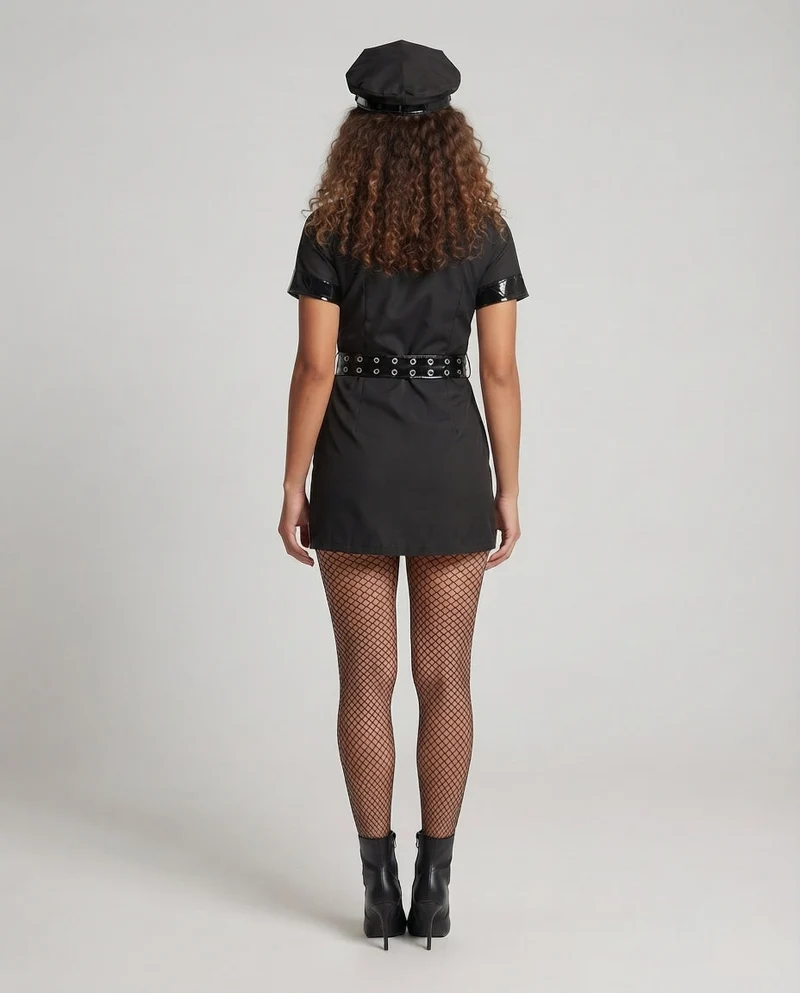Damen sexy Polizeikostüm mit stylischem Gürtel und schimmernden Akzenten Drune