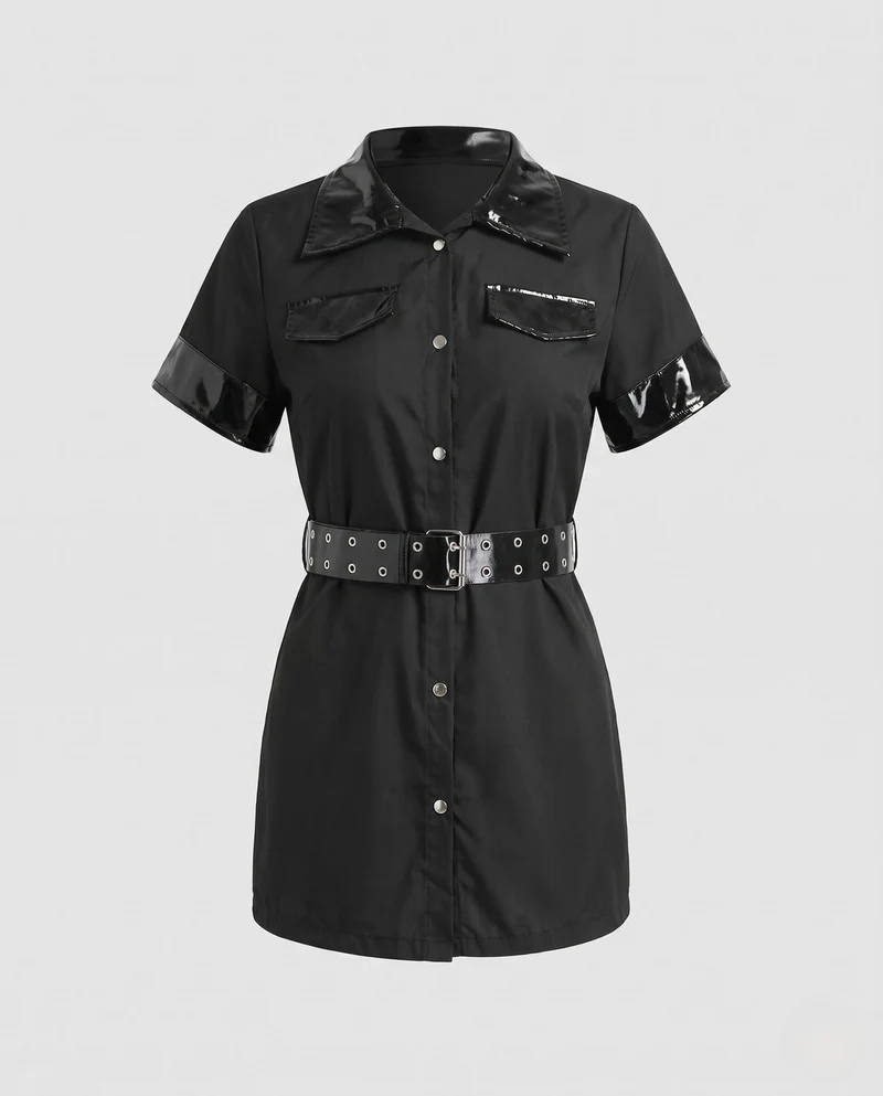 Damen sexy Polizeikostüm mit stylischem Gürtel und schimmernden Akzenten Drune