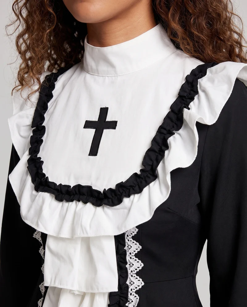 Damen Spitzen-Kleid mit Rüschen und Kreuzdetails Drune