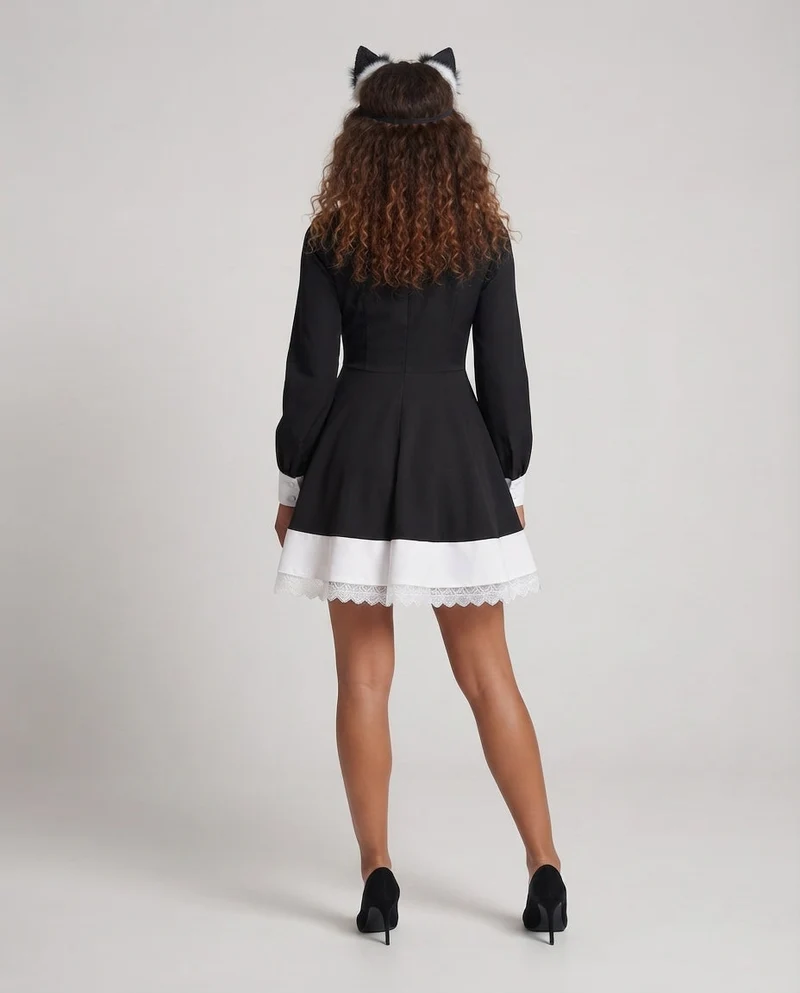 Damen Spitzen-Kleid mit Rüschen und Kreuzdetails Drune