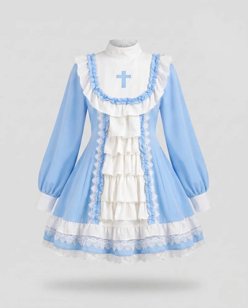 Damen Spitzen-Kleid mit Rüschen und Kreuzdetails Drune
