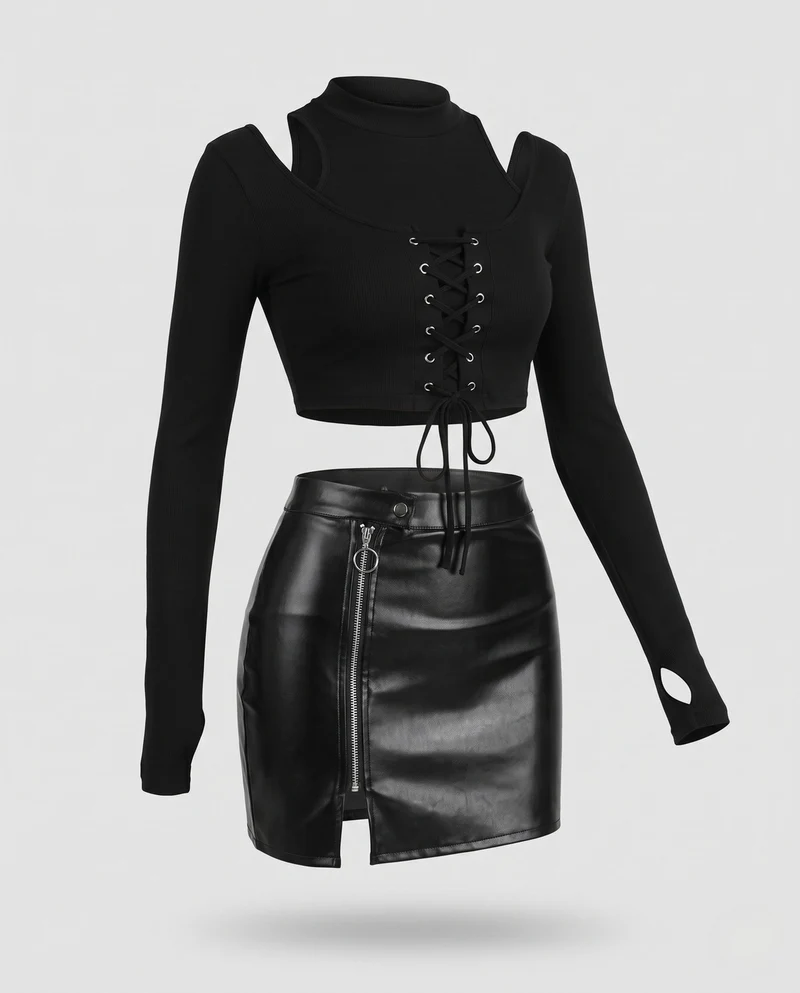 Damen stylishes Langarm-Top mit Cut-Outs und Schnürung Drune