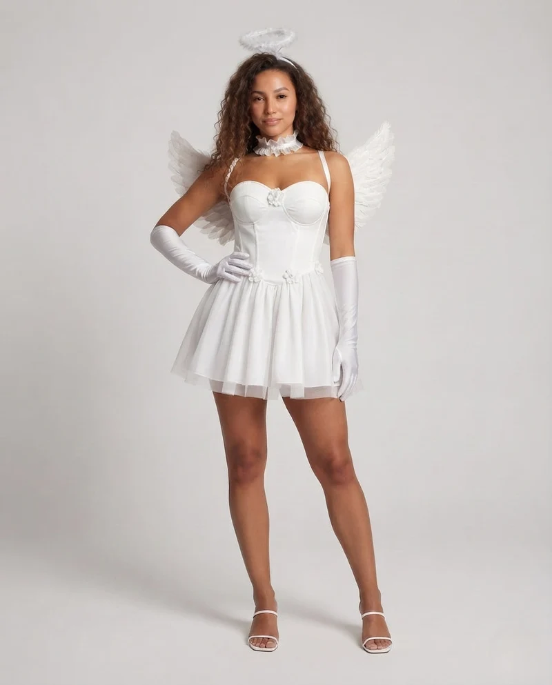 Damen Teufel Kostümkleid mit Flügeln und Accessoires Drune