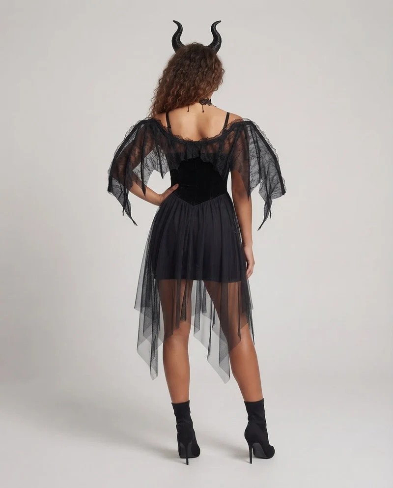 Damen verführerisches Gothic Kleid mit transparenten Tüll-Röcken Drune