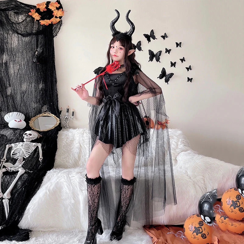 Damen verführerisches Halloween-Kostüm mit transparentem Tüll und zarten Details Drune