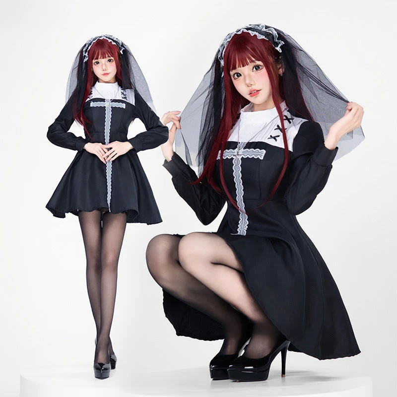 Damen Verspielt romantisches Dienstmädchenkleid mit Rüschen und Schleifen Drune