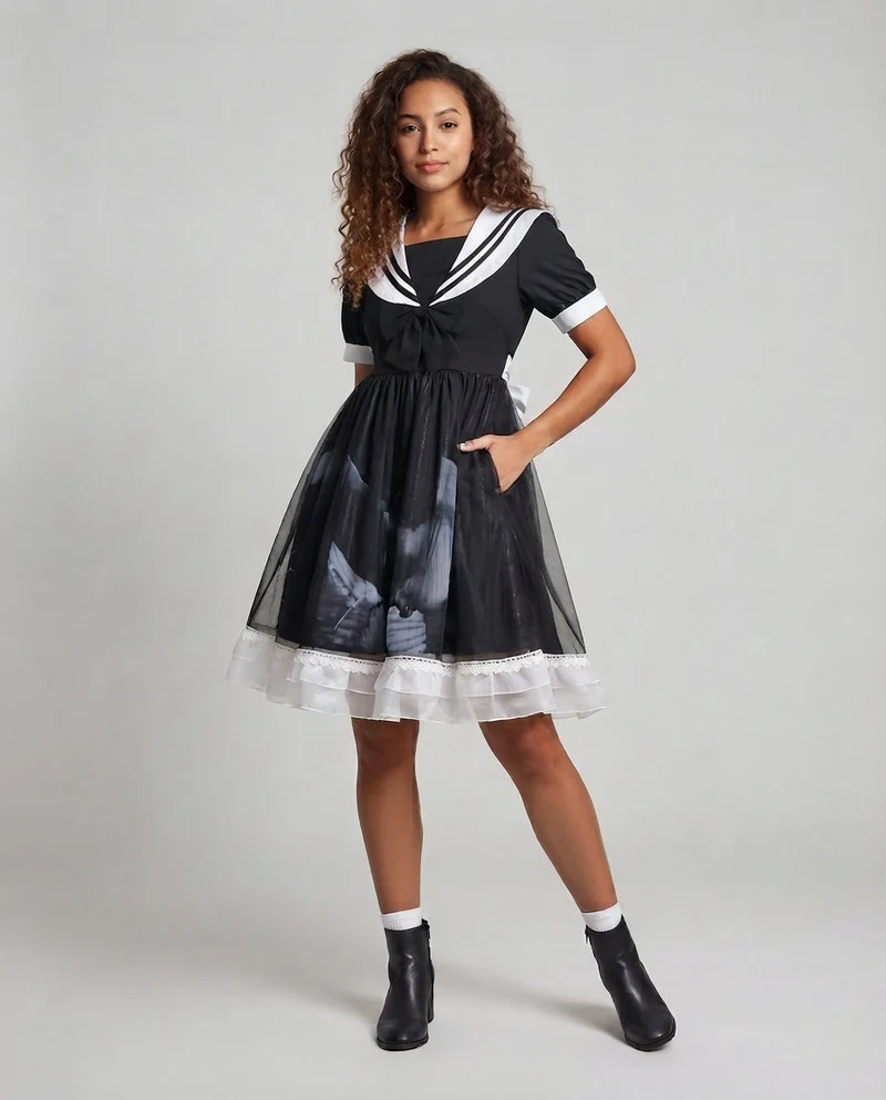 Damen Verspielt romantisches Kleid mit Schleifen und Rüschen Drune