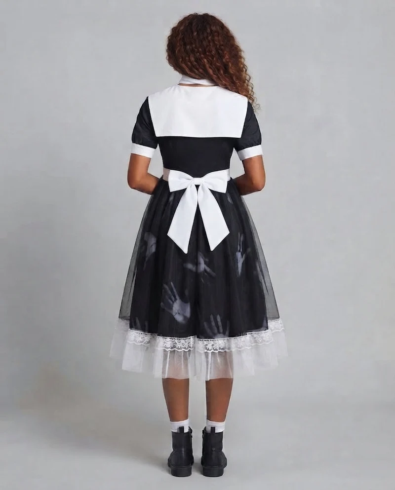 Damen Verspielt romantisches Kleid mit Schleifen und Rüschen Drune