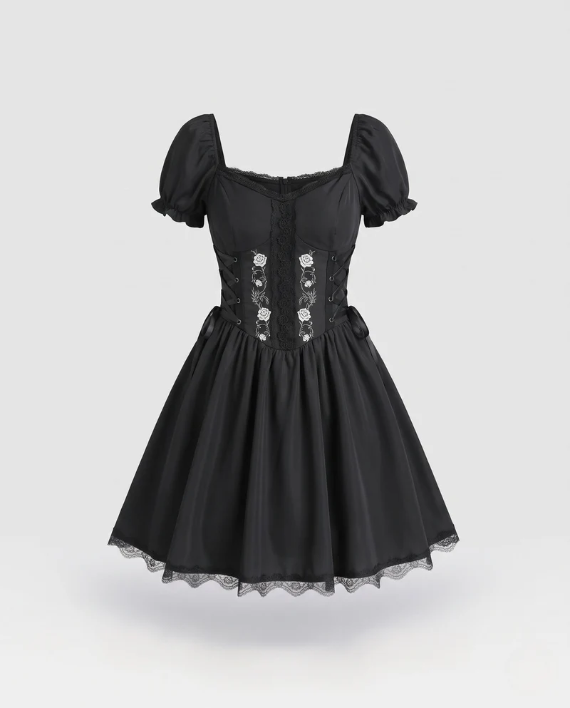 Damen verspieltes Corsagenkleid mit Rüschendetails Drune