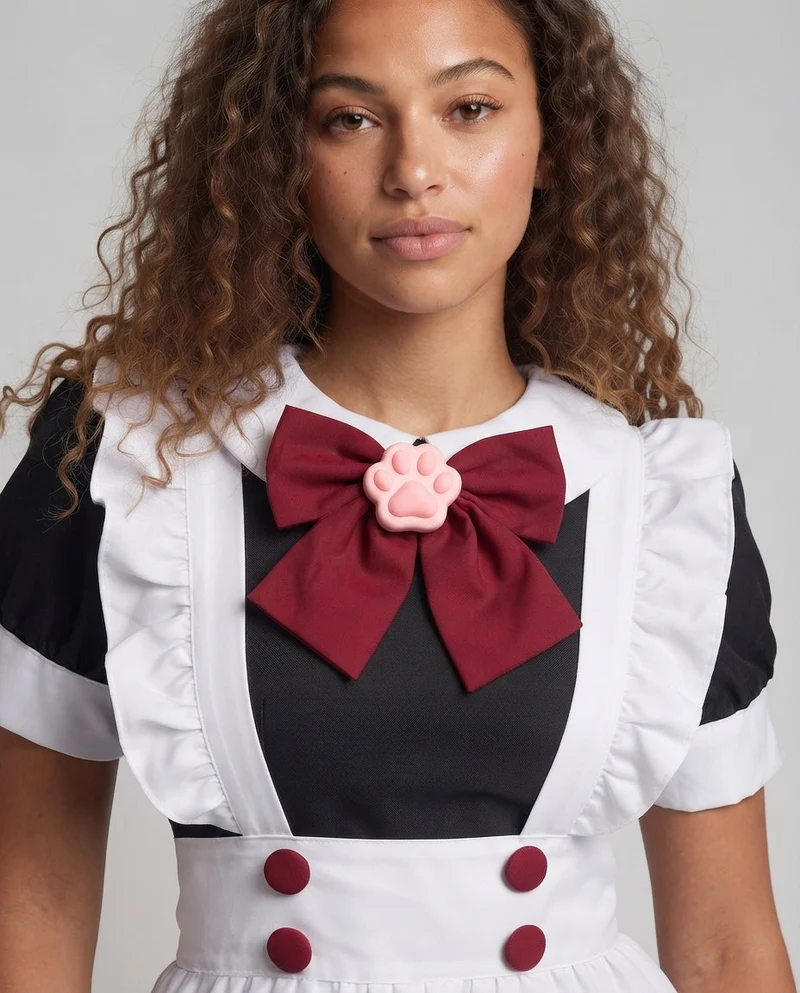 Damen verspieltes Dienstmädchen-Kleid mit Rüschendetails und schickem Schleifenakzent Drune