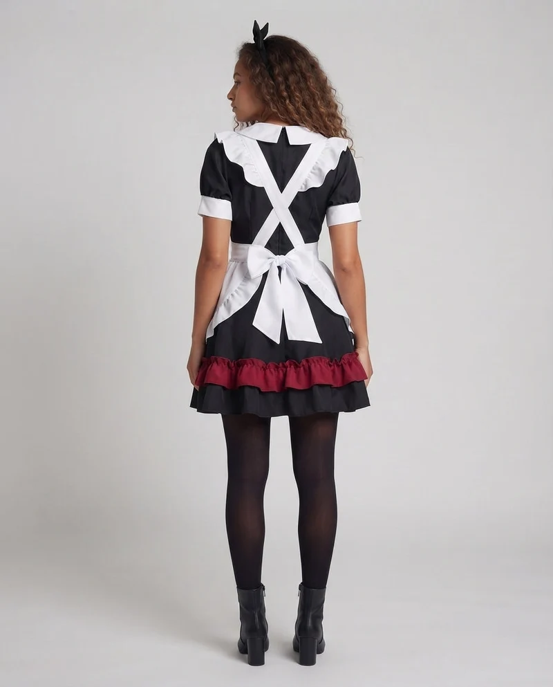Damen verspieltes Dienstmädchen-Kleid mit Rüschendetails und schickem Schleifenakzent Drune