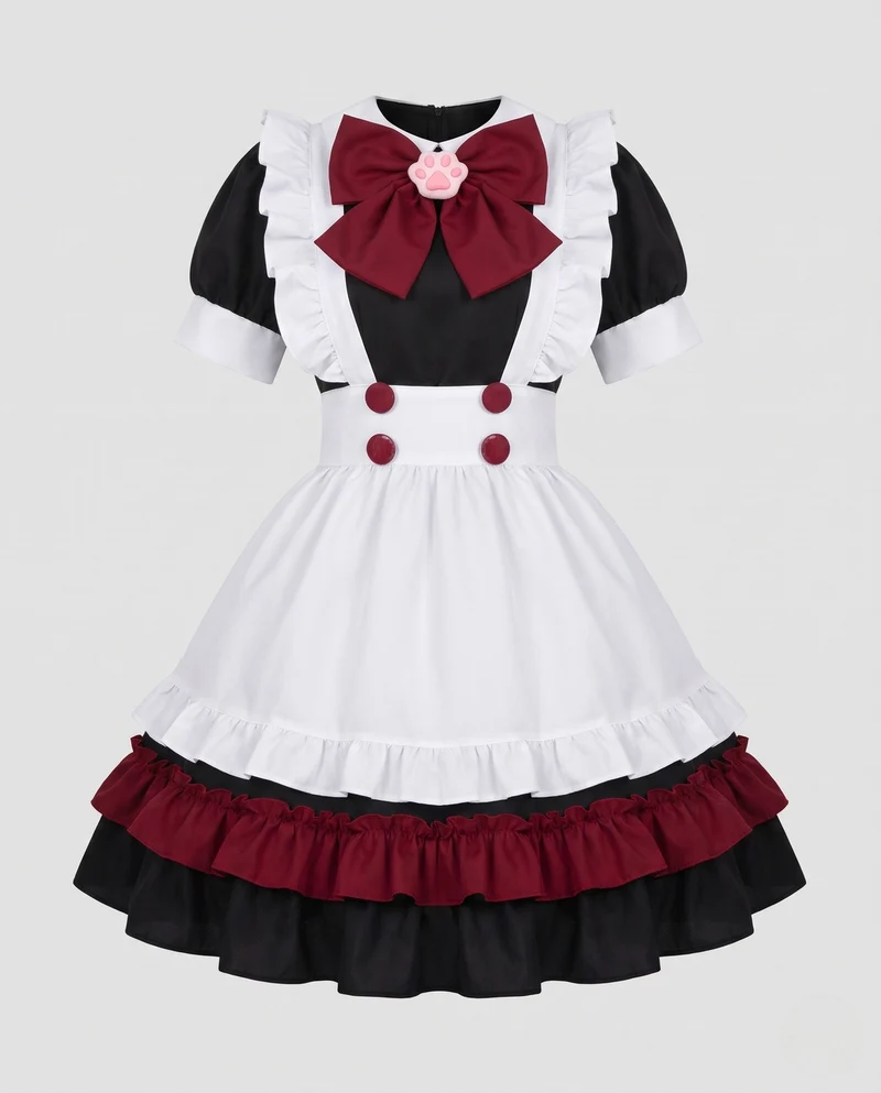 Damen verspieltes Dienstmädchen-Kleid mit Rüschendetails und schickem Schleifenakzent Drune