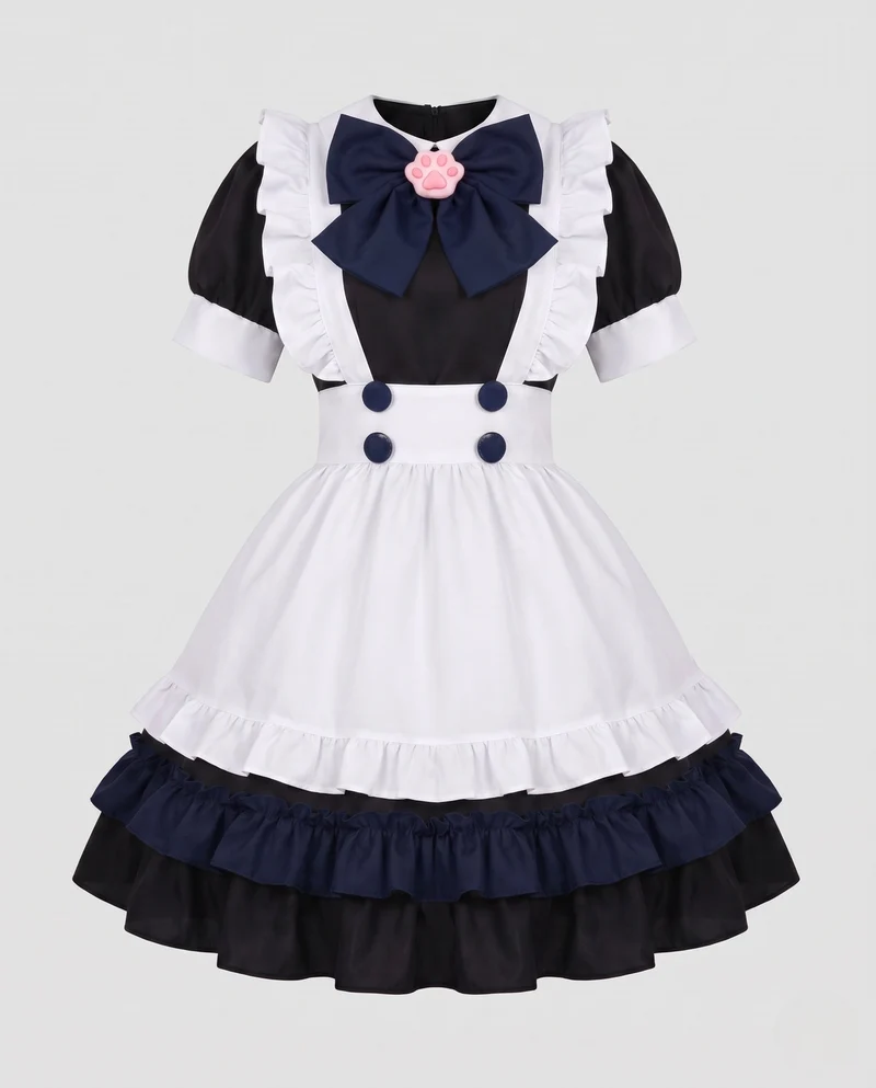 Damen verspieltes Dienstmädchen-Kleid mit Rüschendetails und schickem Schleifenakzent Drune