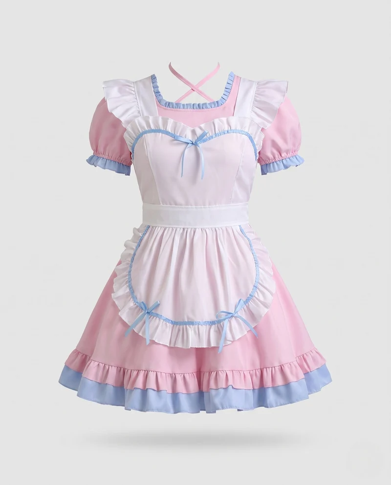 Damen verspieltes Dienstmädchen-Kleid mit Rüschendetails und Schürze Drune