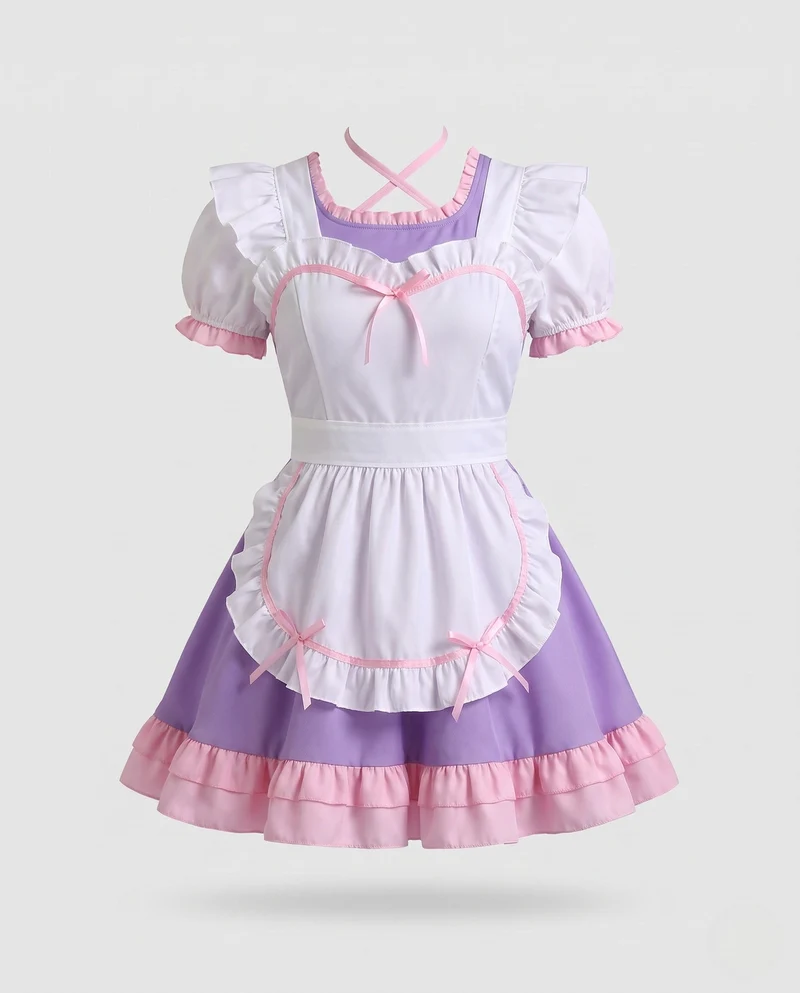 Damen verspieltes Dienstmädchen-Kleid mit Rüschendetails und Schürze Drune