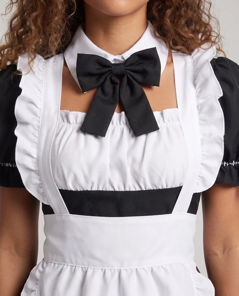 Damen verspieltes Dienstmädchen-Kostüm mit Rüschendetails und Satin-Schleife Drune