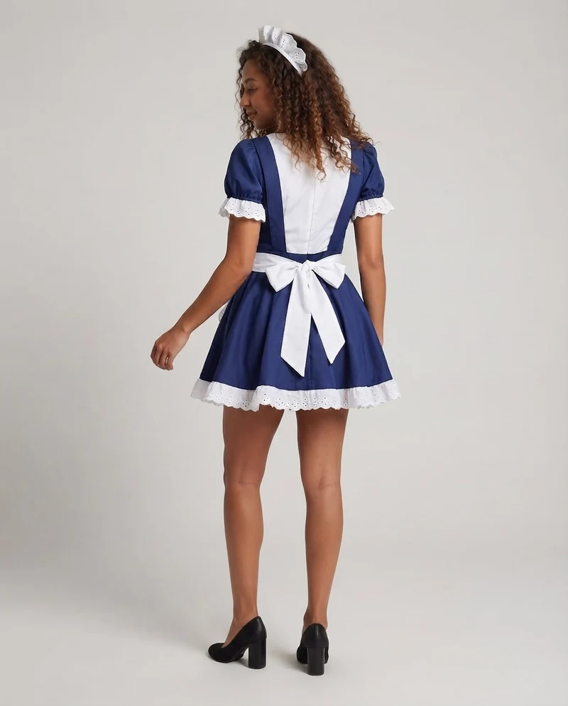 Damen verspieltes Dienstmädchen-Outfit mit Rüschendetails und Schürze Drune