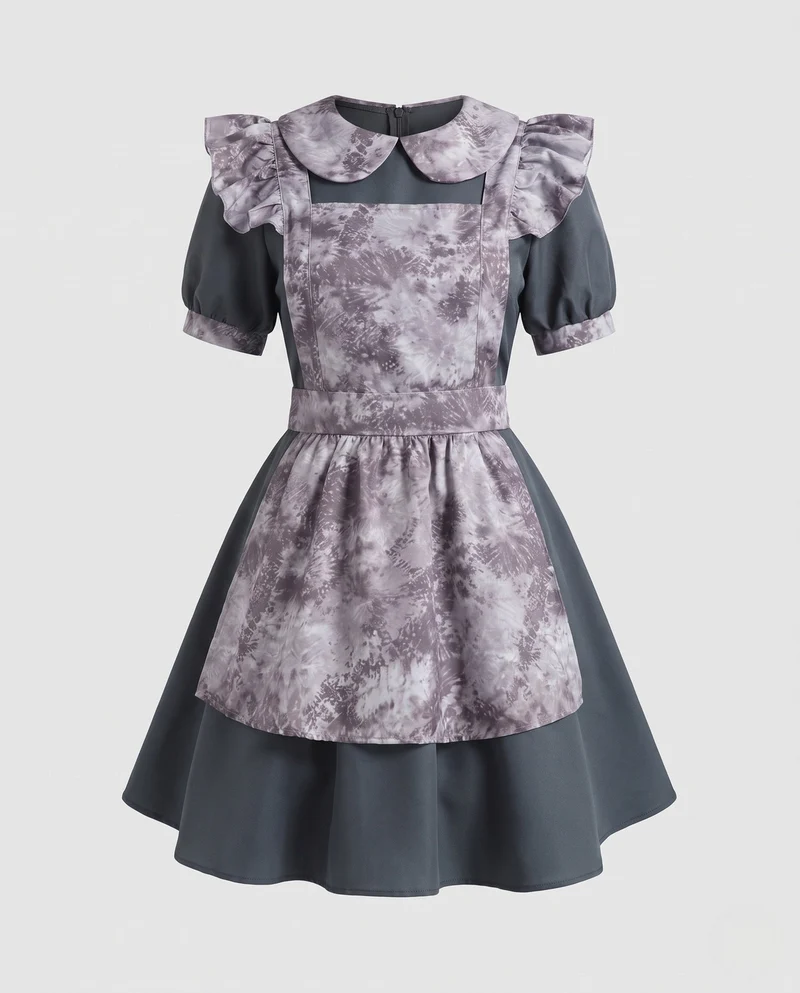 Damen Verspieltes Dienstmädchenkleid mit Haube und Rüschendetails Drune