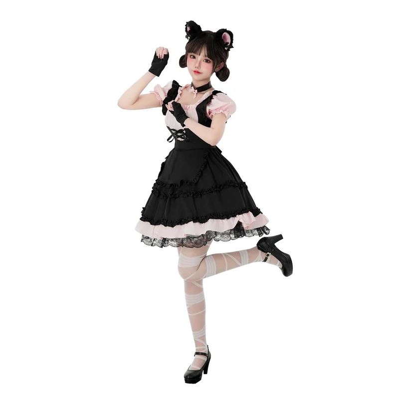 Damen verspieltes Katzenkostümkleid mit Rüschendetails und Zubehör Drune