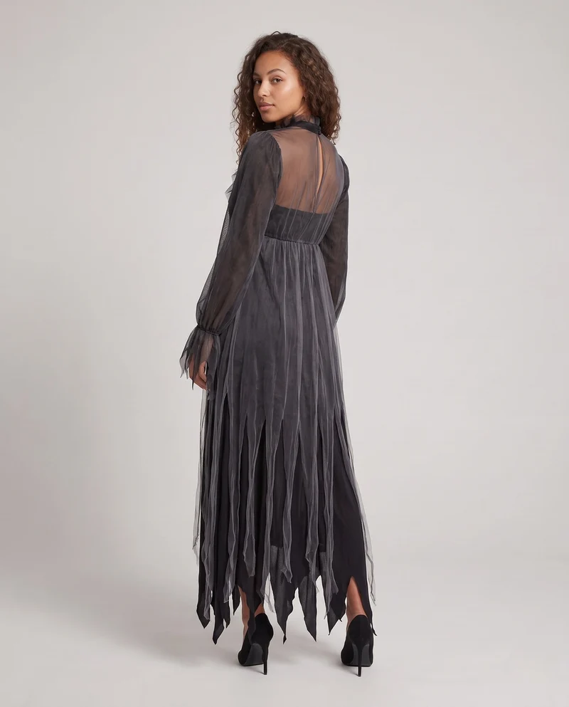 Damen Gruseliges Geisterkleid mit transparenten Details Drune