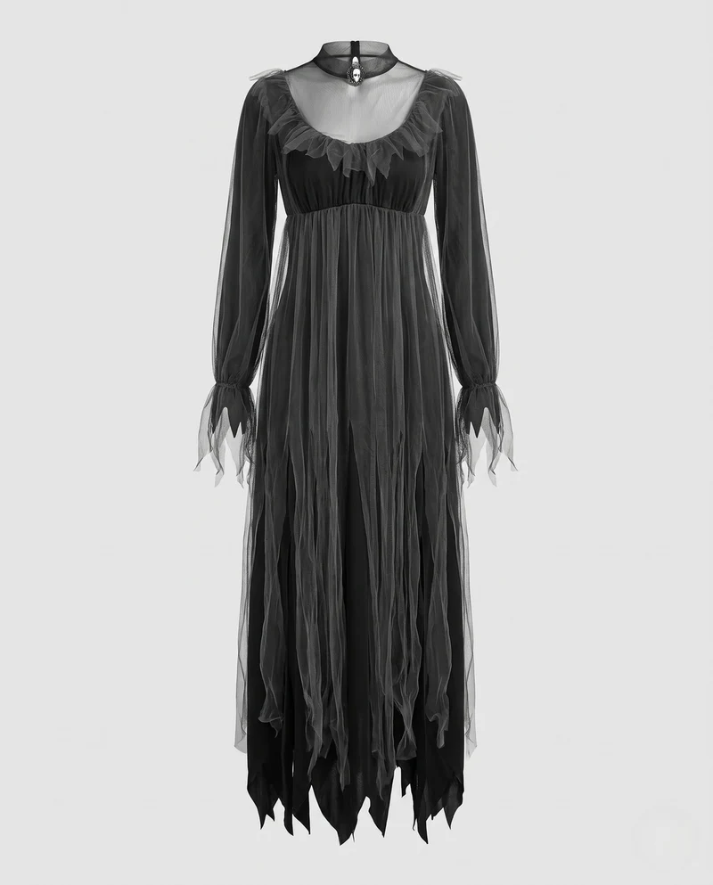 Damen Gruseliges Geisterkleid mit transparenten Details Drune