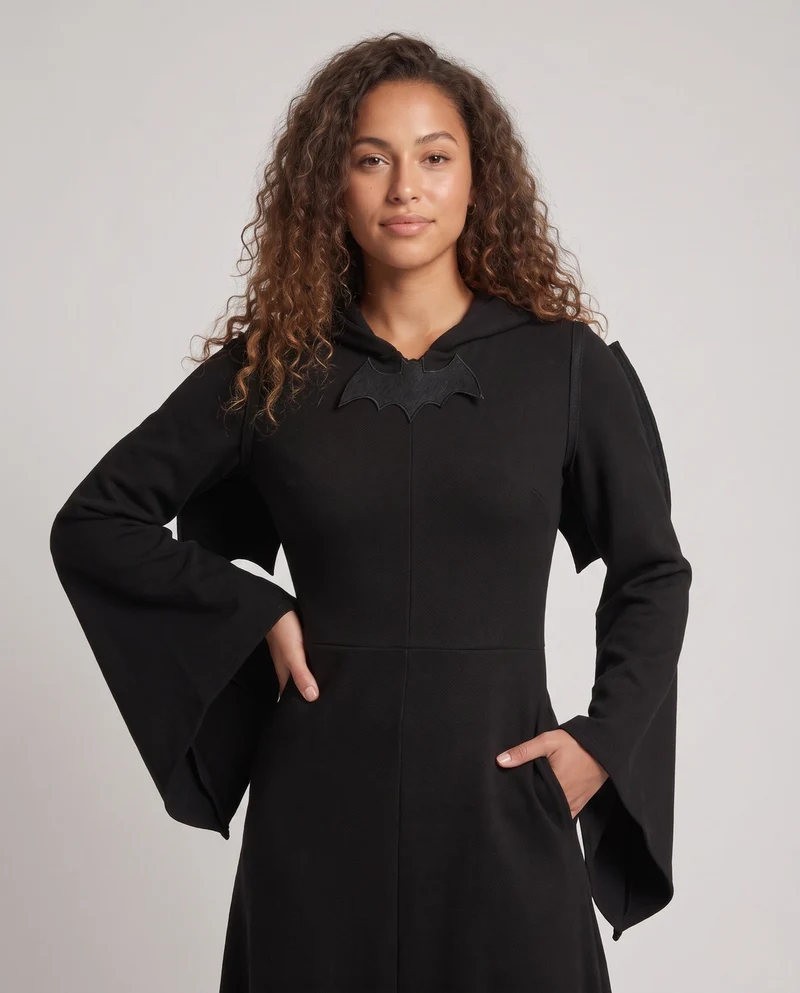 Damen Gruseliges Hexen-Kleid mit Kapuze und schwingenden Ärmeln Drune