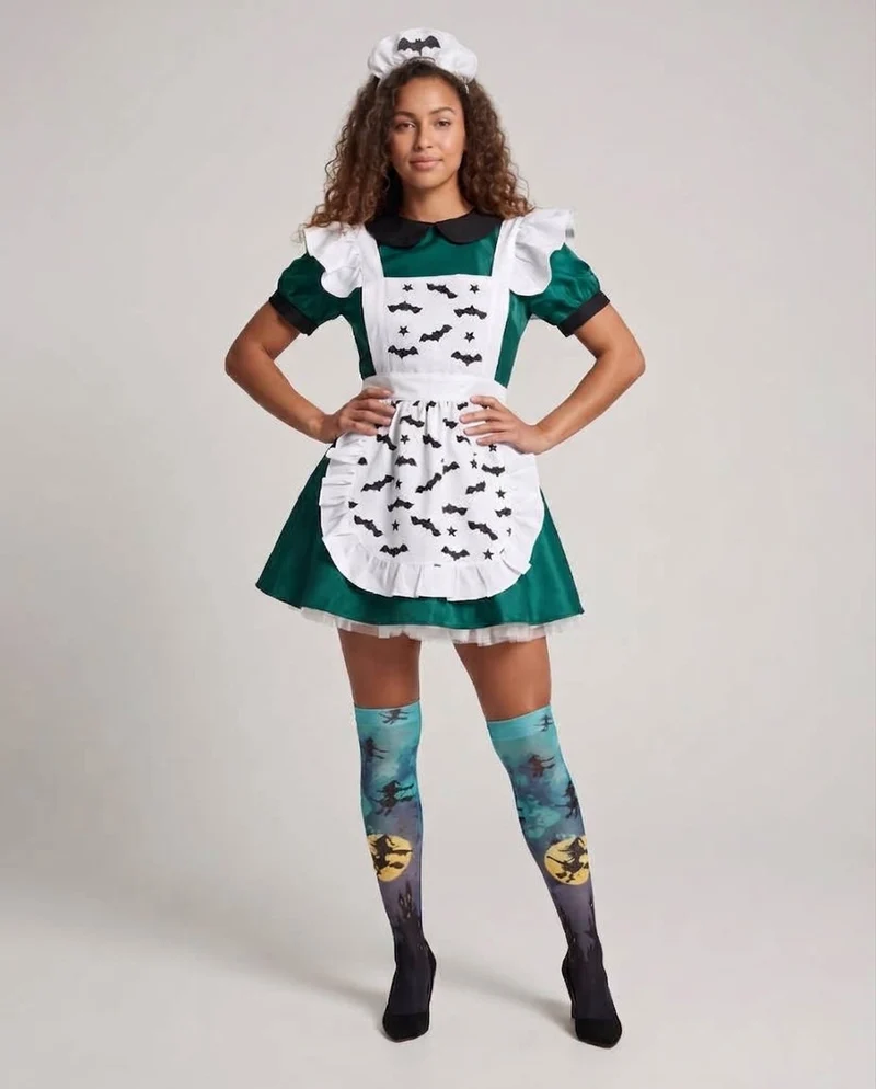 Damen Halloween-Kostüm mit verspielt-designter Schürze und eleganten Details Drune