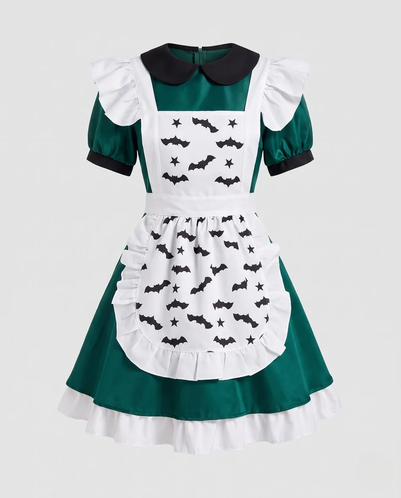 Damen Halloween-Kostüm mit verspielt-designter Schürze und eleganten Details Drune