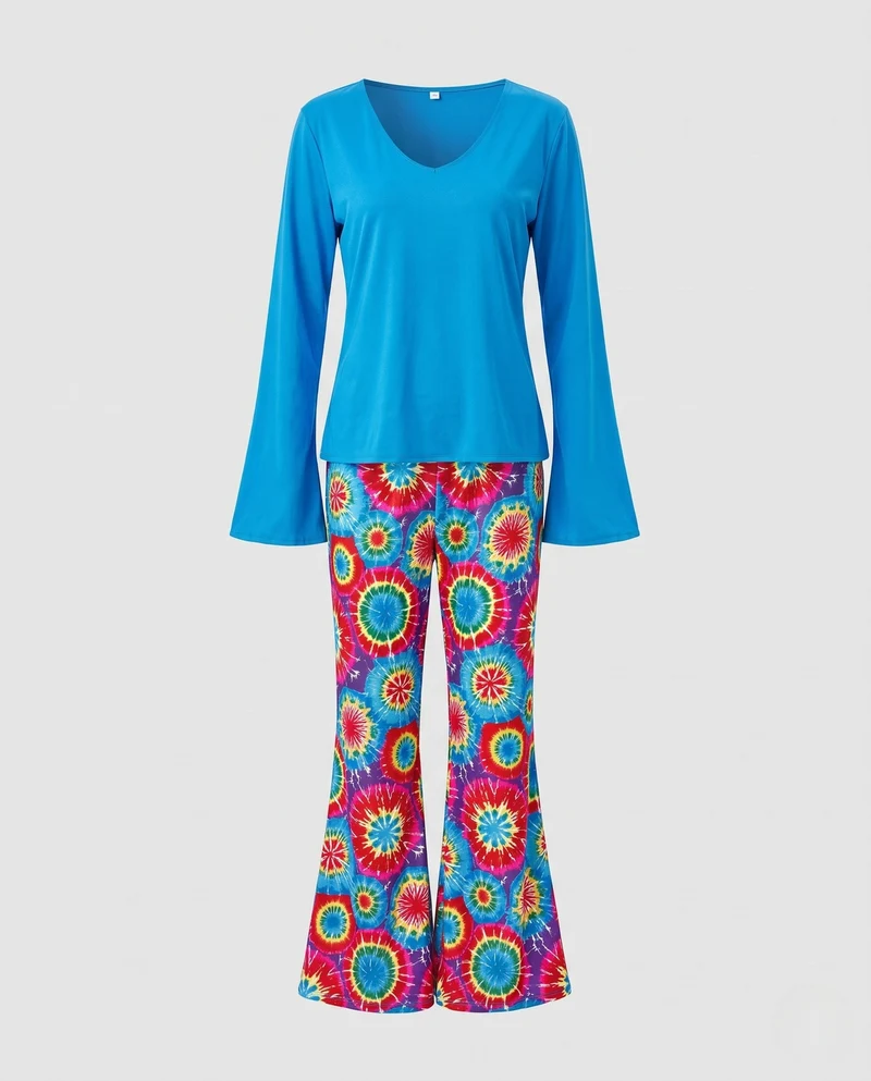 Damen Hippie-Anzug mit weitem Bein und bunten Mustern Drune
