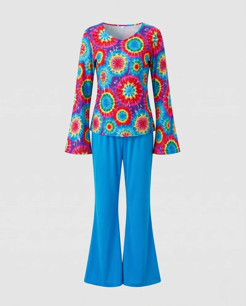 Damen Hippie-Anzug mit weitem Bein und bunten Mustern Drune