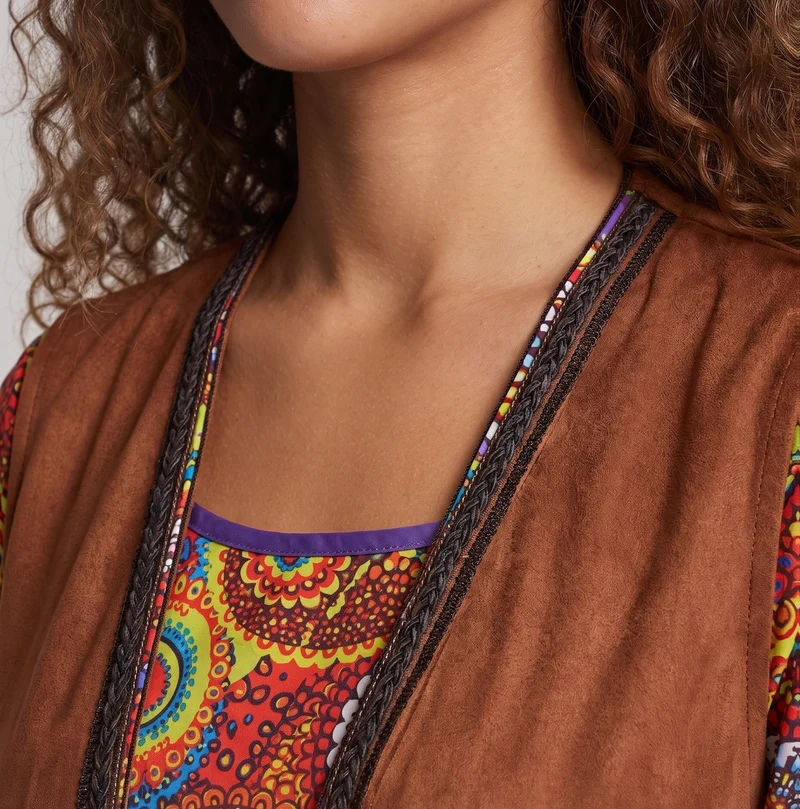 Damen Hippie-Langkleid mit bunten Mustern und Fransen Drune
