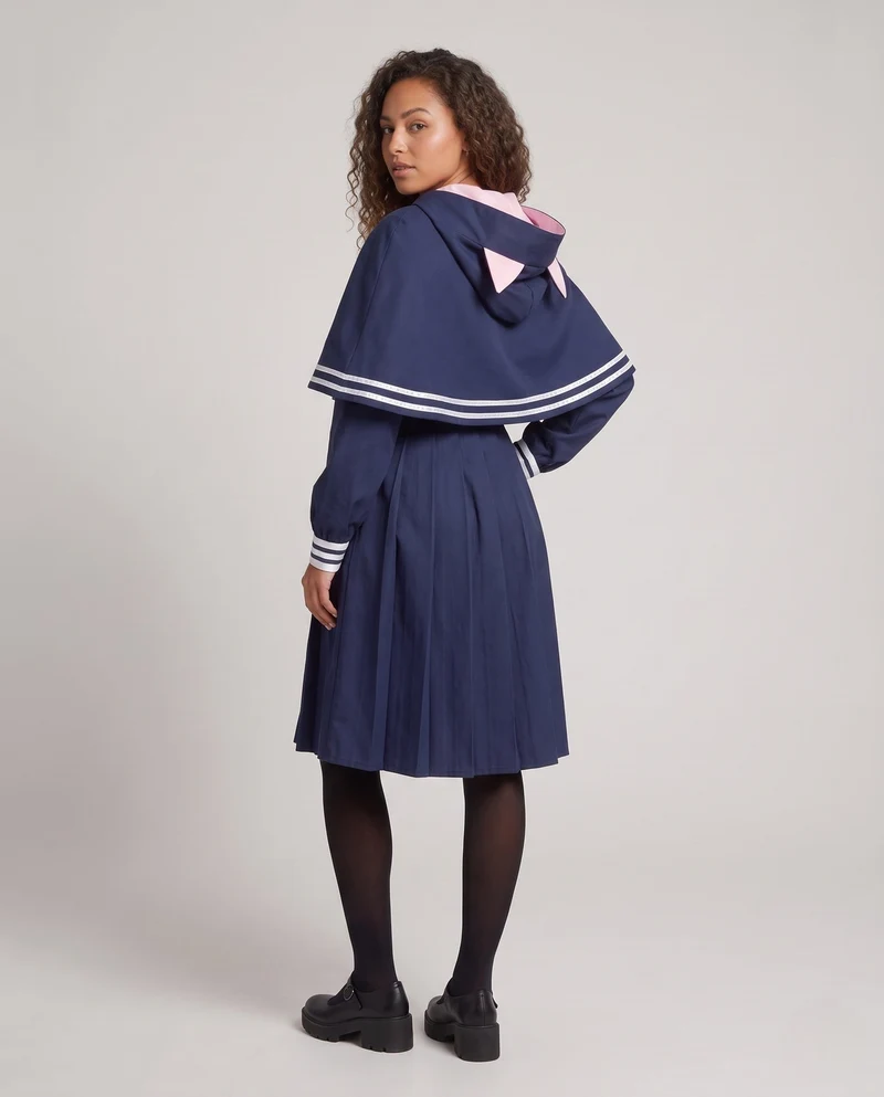 Damen Kapuzenkleid mit Katzenohren und gestreiftem Kragen Drune