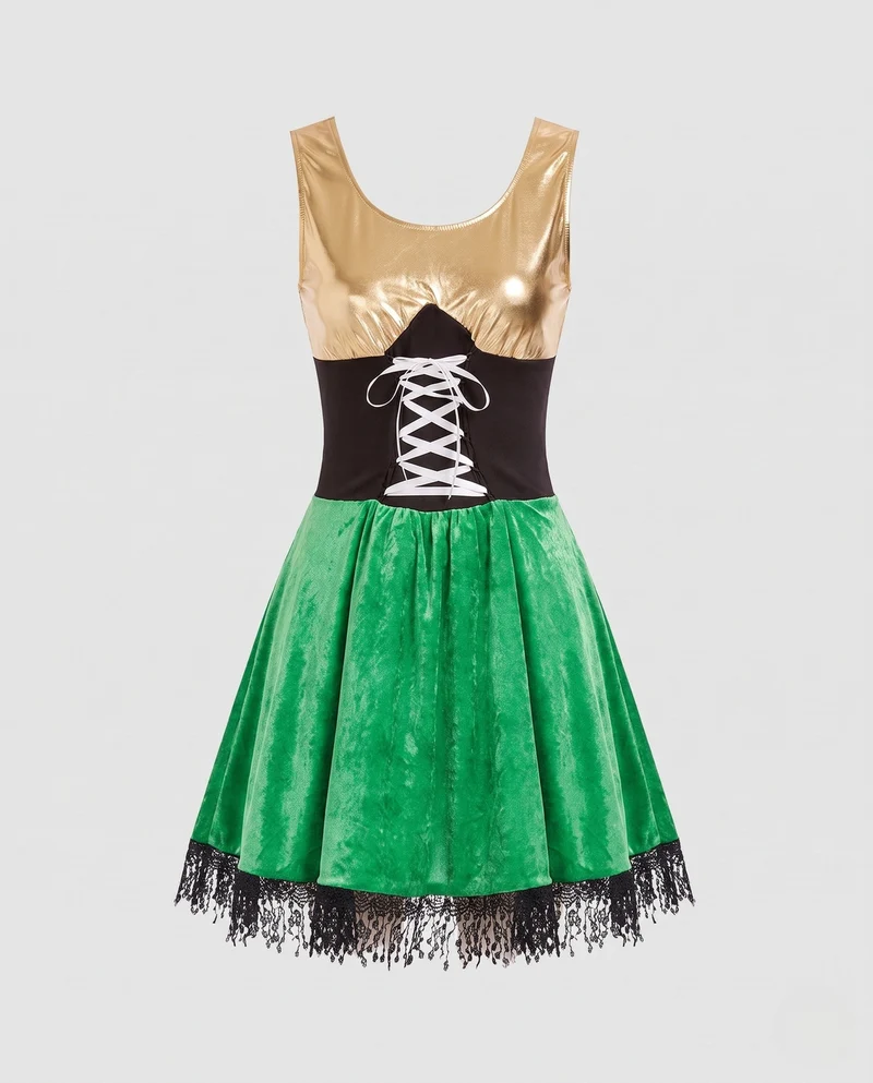 Damen Kostüm als irischer Leprechaun mit eleganten Details Drune