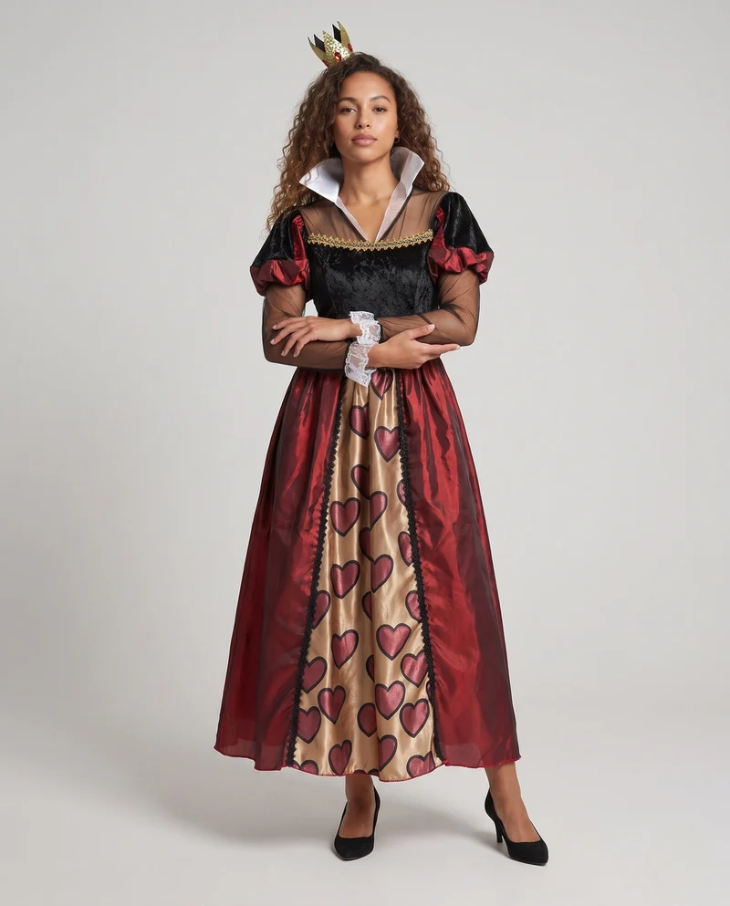 Damen Kostüm als königliche Herz-Dame mit Rococo-Ärmeln und schimmernden Accessoires Drune