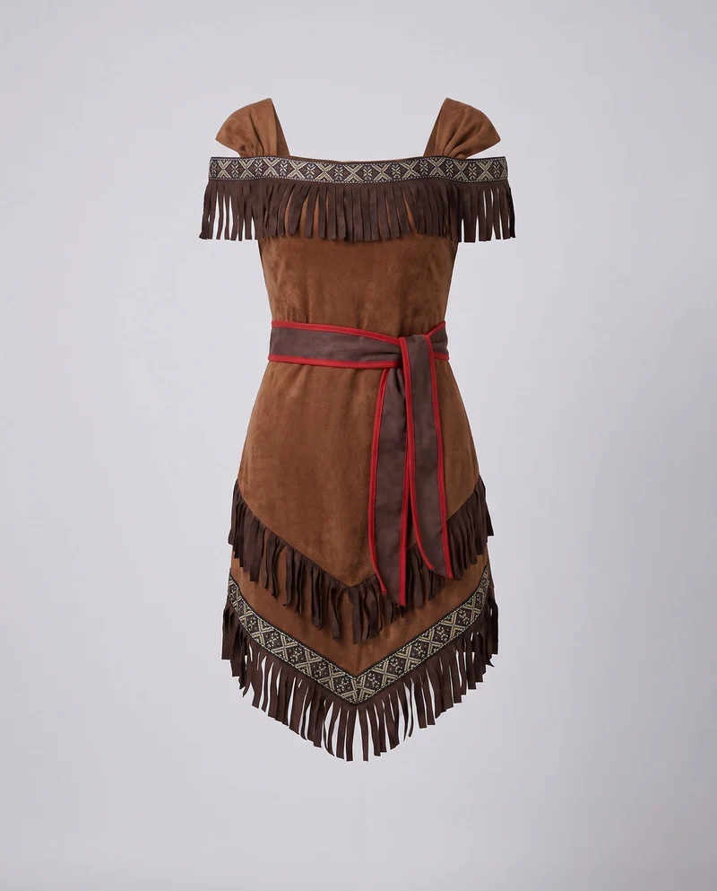 Damen Kostüm im indianischen Stil mit Fransen und detailverliebten Akzenten Drune