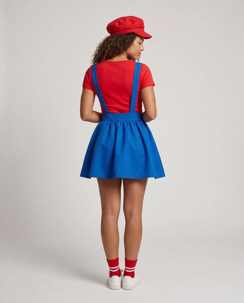 Damen Kostüm im Mario-Stil mit Rock und Charakteraccessoires Drune