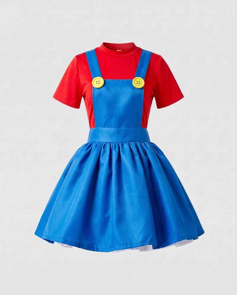 Damen Kostüm im Mario-Stil mit Rock und Charakteraccessoires Drune