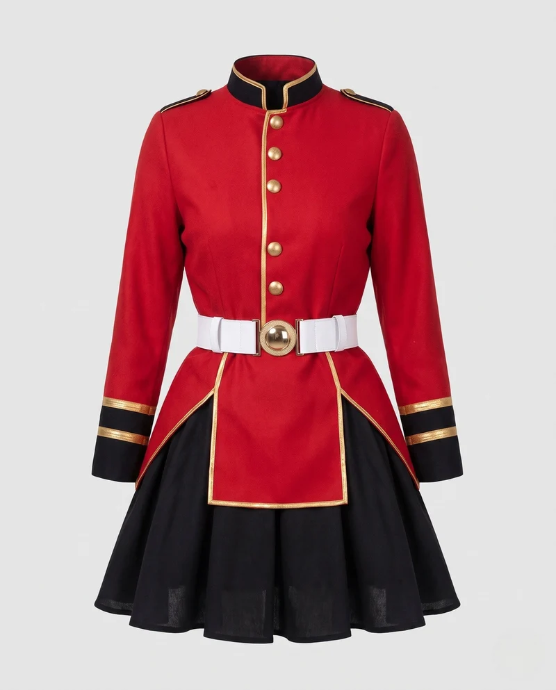 Damen Kostüm im Militärstil mit Rock und eleganten Akzenten Drune