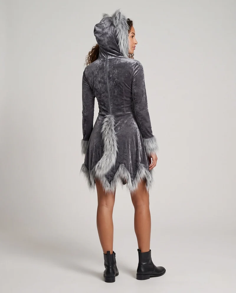 Damen Kuscheliges Fleece-Kleid mit elegantem Pelzkragen Drune