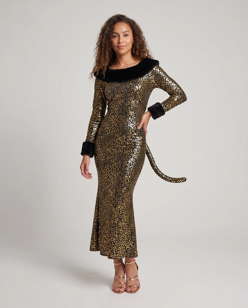 Damen Leoparden-Motiv Kleid mit glamourösem Schnitt Drune
