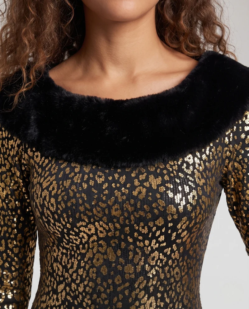 Damen Leoparden-Motiv Kleid mit glamourösem Schnitt Drune