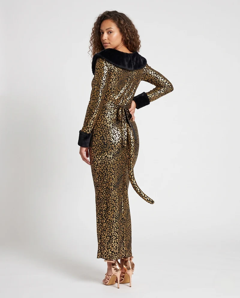 Damen Leoparden-Motiv Kleid mit glamourösem Schnitt Drune