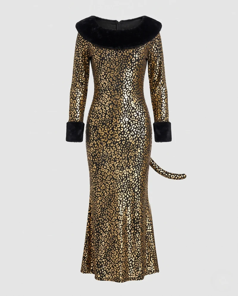 Damen Leoparden-Motiv Kleid mit glamourösem Schnitt Drune