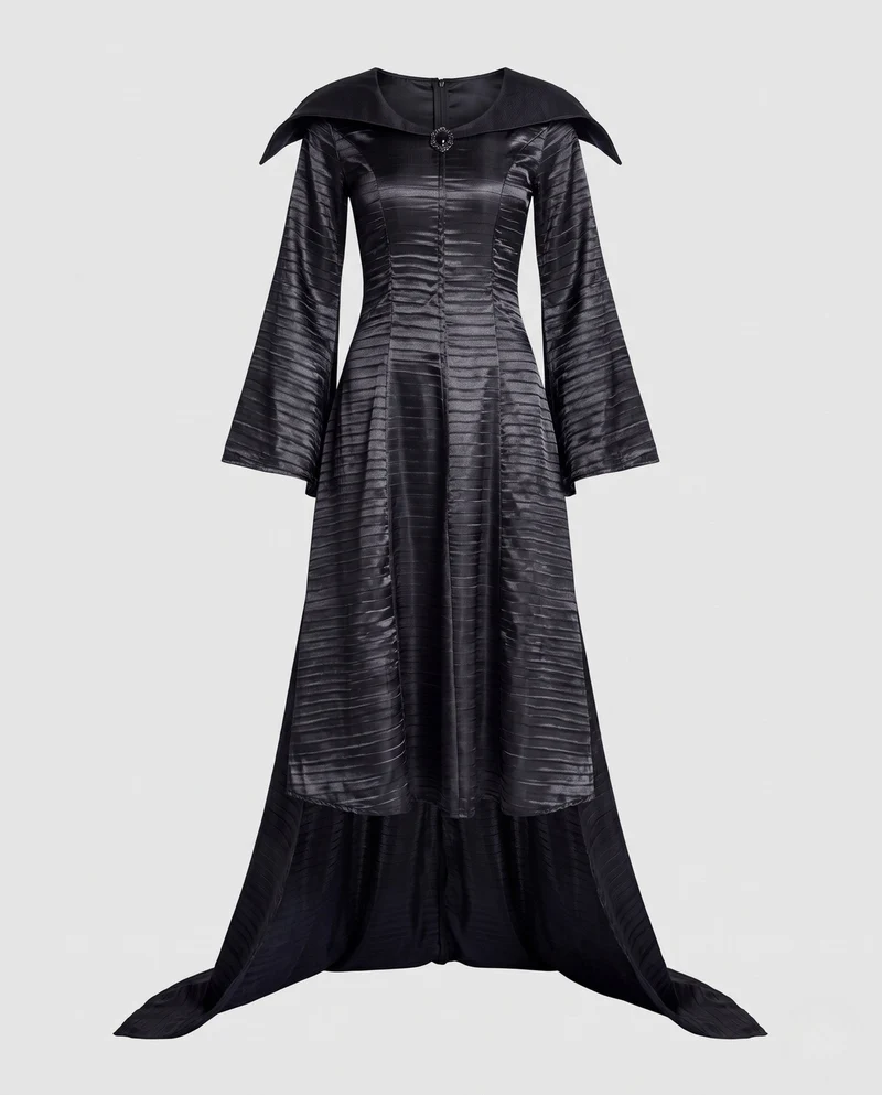 Damen Maleficent Kostüm mit voluminöser Kapuze und schimmerndem Satin Drune