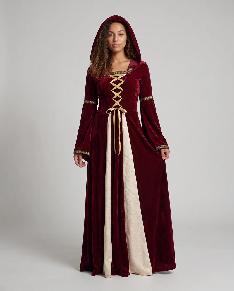 Damen Märchenhafte Robe mit Kapuze und schwingenden Ärmeln Drune