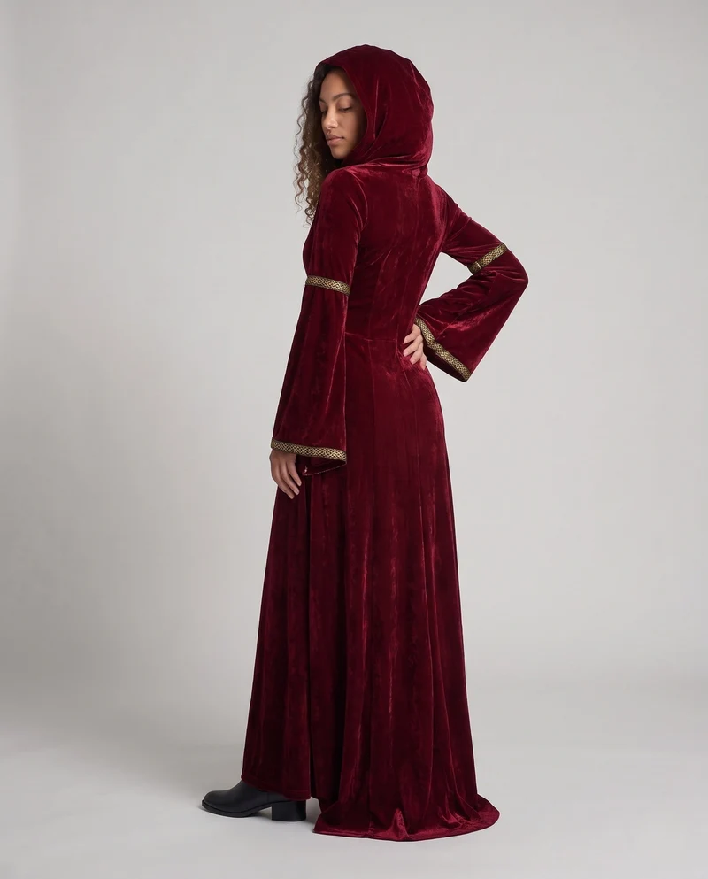 Damen Märchenhafte Robe mit Kapuze und schwingenden Ärmeln Drune